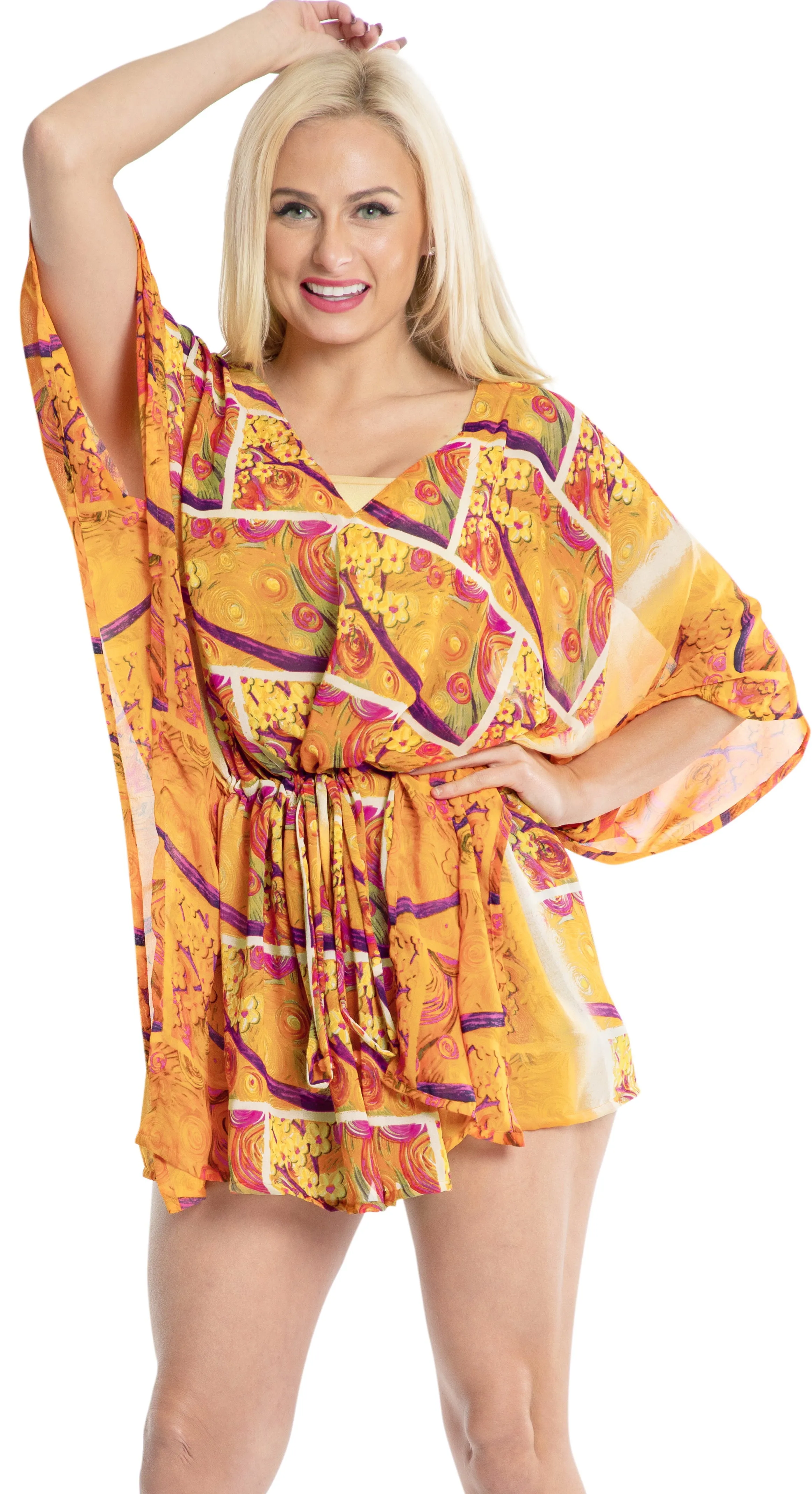 LA LEELA Beach Cover up Kimono Swimwear Swimsuit For Women Orange_Y656 OSFM 16-2