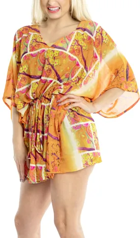 LA LEELA Beach Cover up Kimono Swimwear Swimsuit For Women Orange_Y656 OSFM 16-2