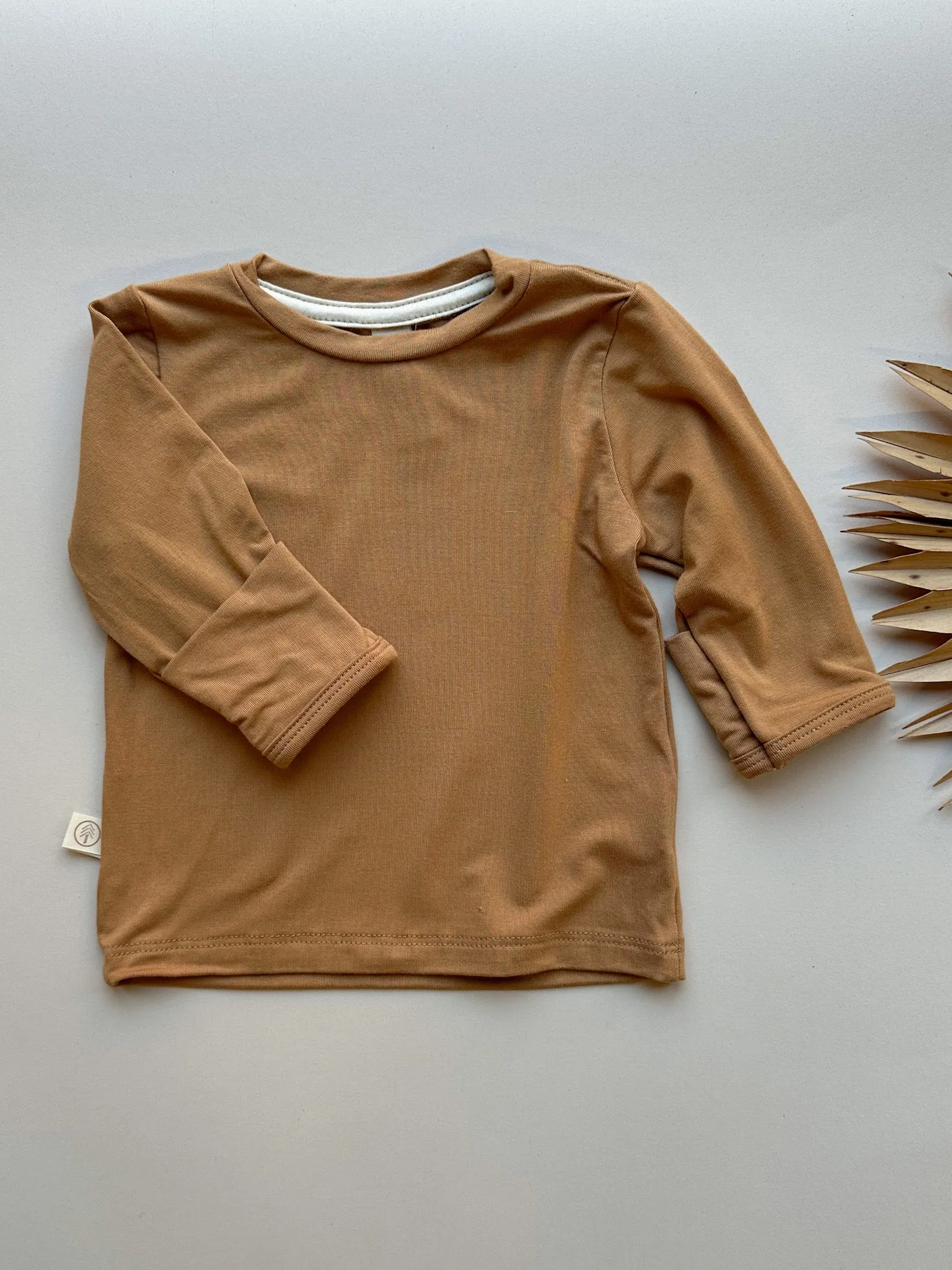 Long Sleeve Crew Neck Tee with Mittens | Baby & Toddler | Luxury Bamboo | Clay