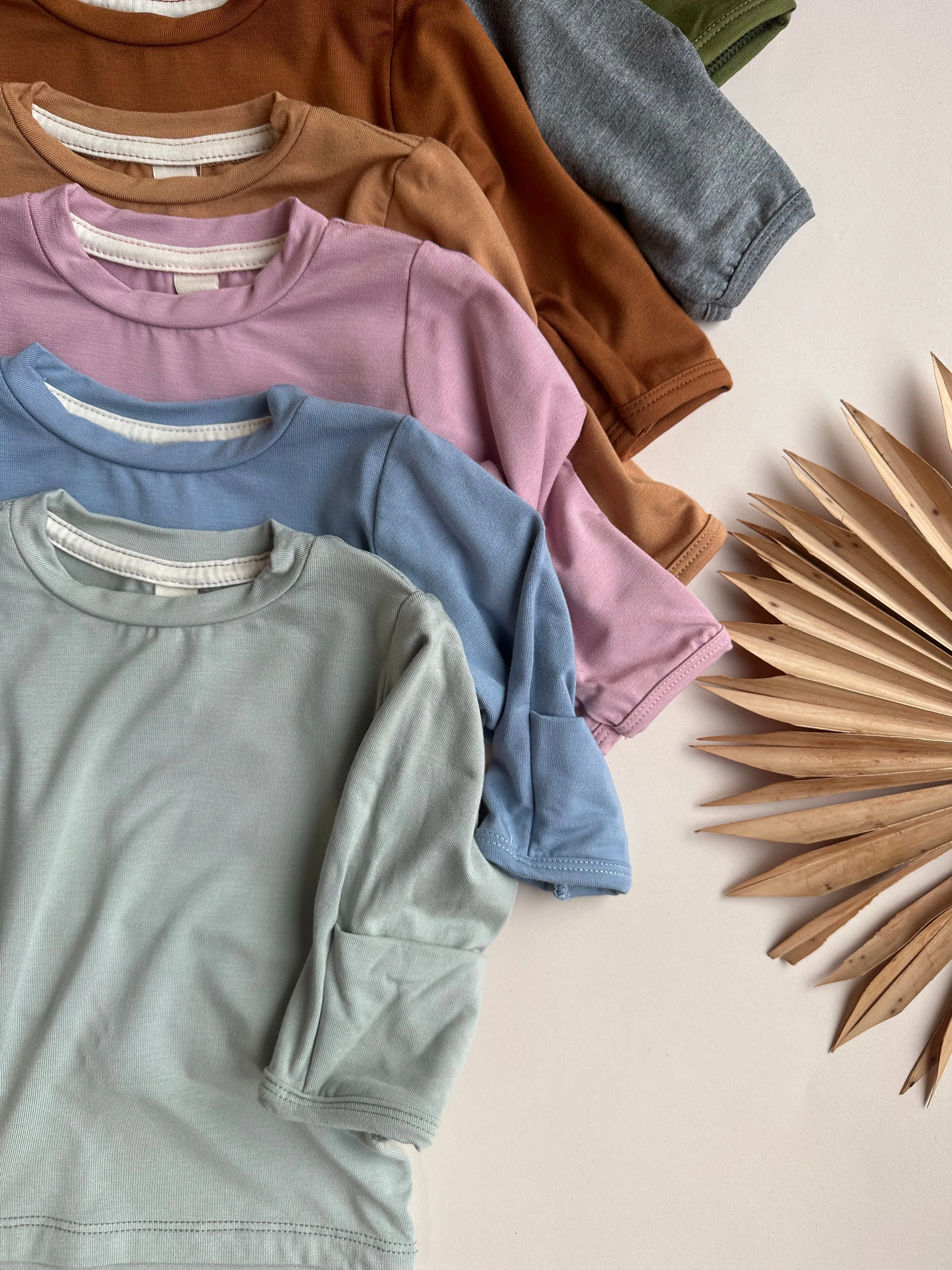 Long Sleeve Crew Neck Tee with Mittens | Baby & Toddler | Luxury Bamboo | Dusty Pink