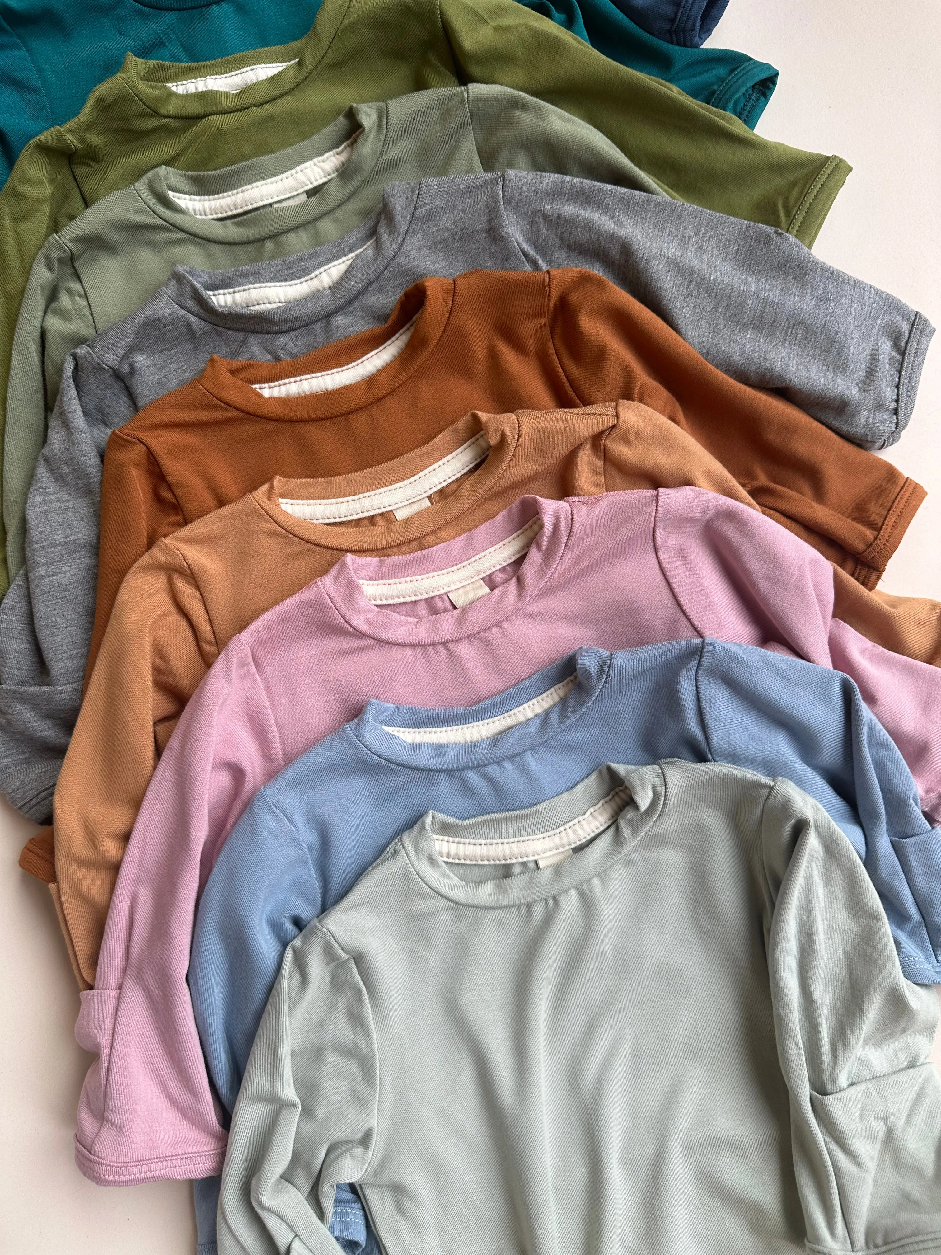 Long Sleeve Crew Neck Tee with Mittens | Baby & Toddler | Luxury Bamboo | Dusty Pink