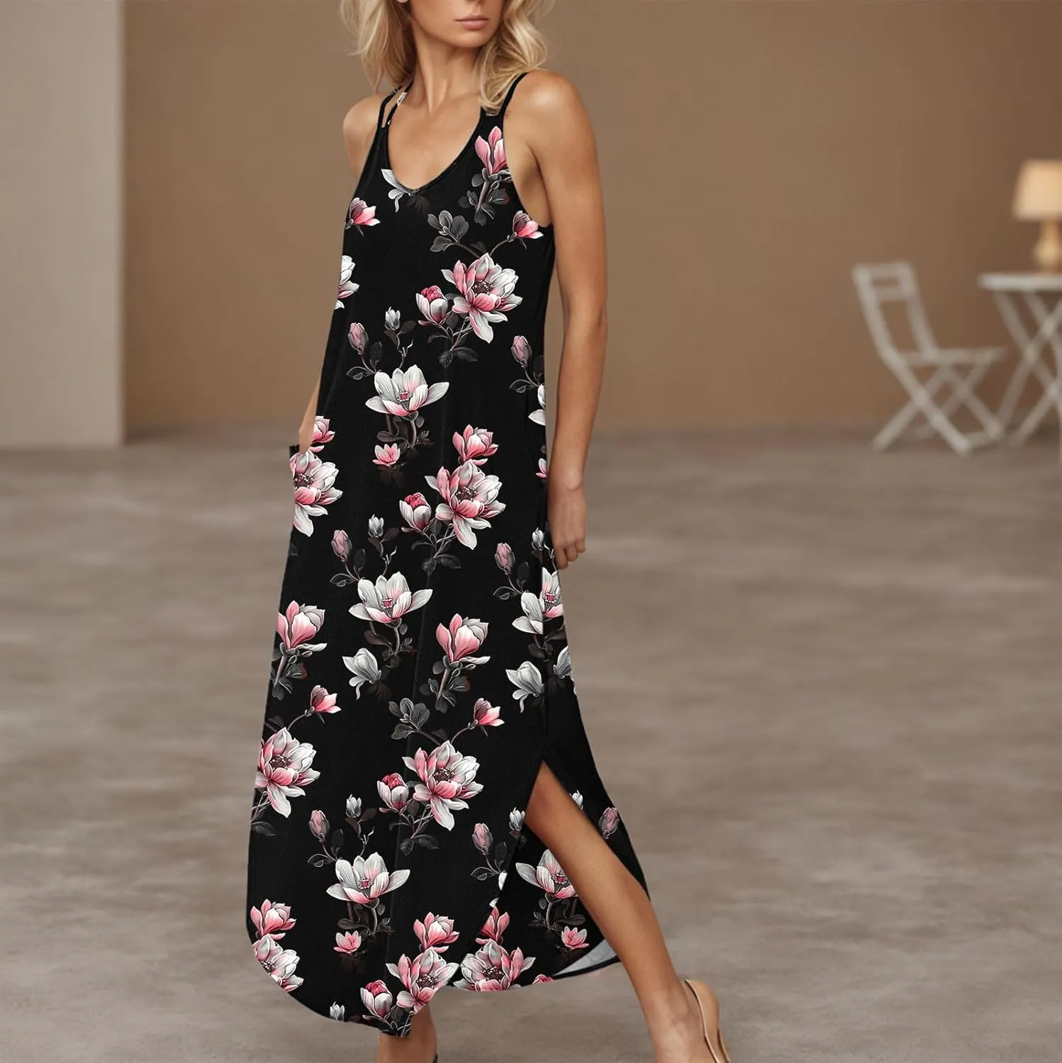 Maxi Dresses for Women 2025 Spaghetti Strap Sleeveless Floral Dress Boho Beach Vacation Sundress Resort Wear