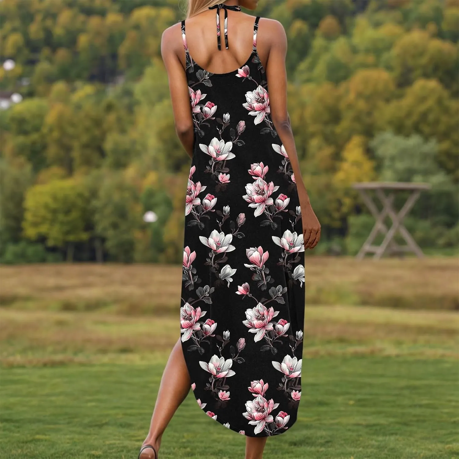 Maxi Dresses for Women 2025 Spaghetti Strap Sleeveless Floral Dress Boho Beach Vacation Sundress Resort Wear