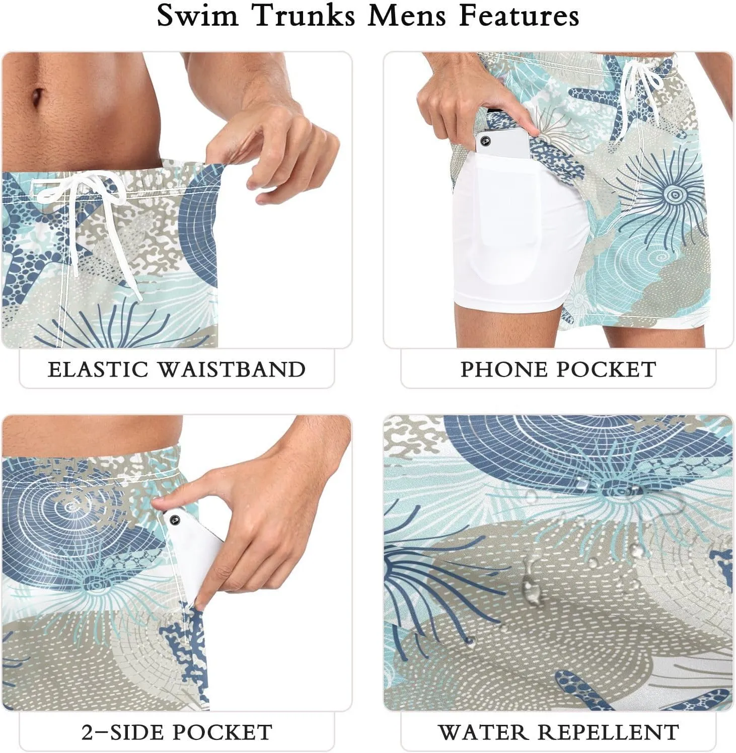 Men's Athletic Shorts Lightweight Quick Dry Shorts Running Shorts with Pockets Starfish Shell for Gym Workout