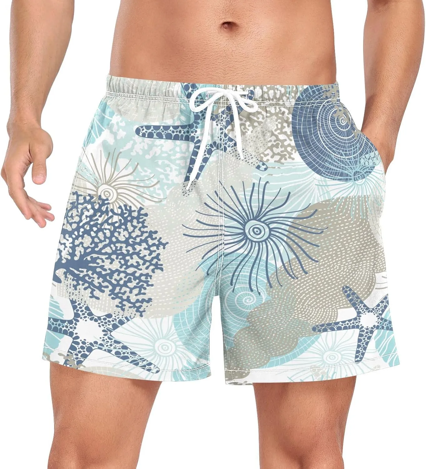 Men's Athletic Shorts Lightweight Quick Dry Shorts Running Shorts with Pockets Starfish Shell for Gym Workout