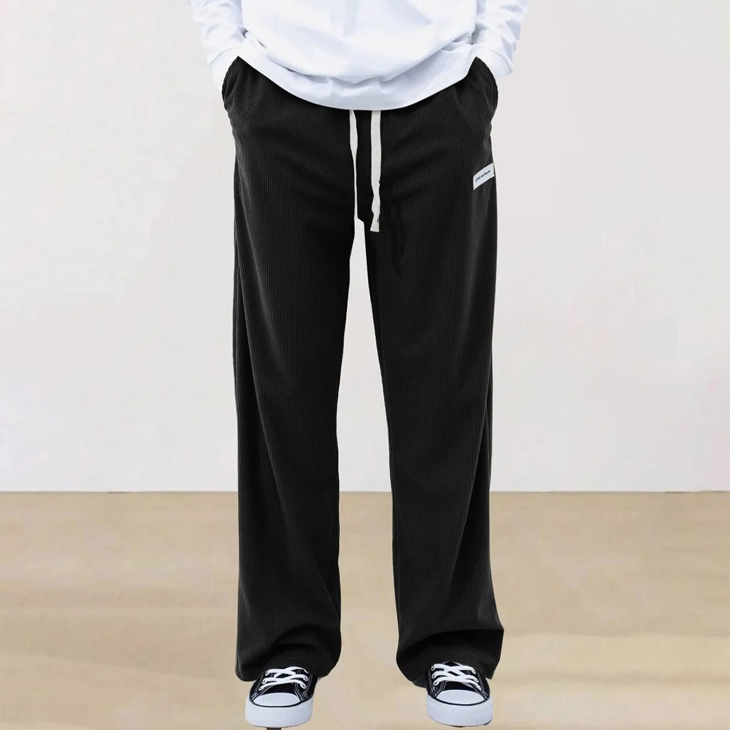 Men's Casual Corduroy Pants Elastic Waist Drawstring Harem Pants Fashion Loose Casual Long Trousers with Pockets