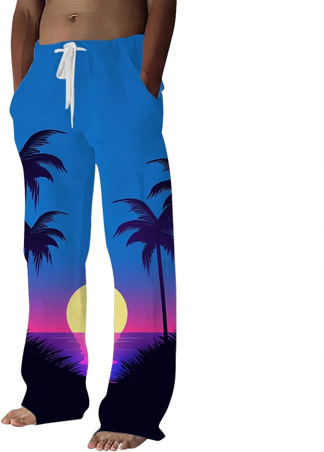 Men's Casual Linen Pants Drawstring Elastic Waist Lightweight Bagger Pant 2024 Summer Beach Yoga Long Pants Cargo Joggers Casual Pant for Men