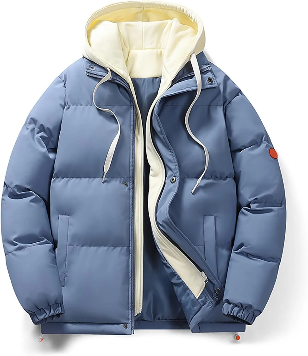 Men's Winter Thick Hooded Puffer Jackets Oversized Full Zip Warm Soft Lightweight Quilted Down Coats Outwear for Cold Weather