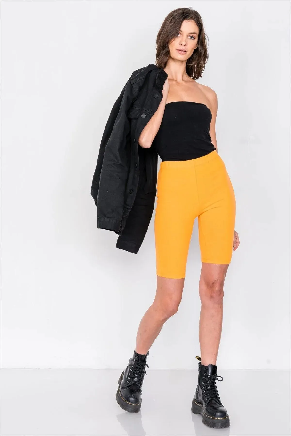Orange Stretchy Athletic Biker Shorts /4-2-1