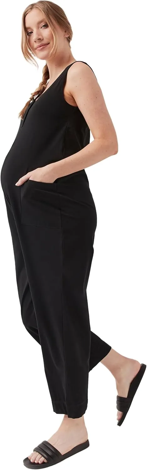 Pact Women's Organic Cotton Maternity Jumpsuit, Sleeveless, Hidden Snaps, Ankle Length