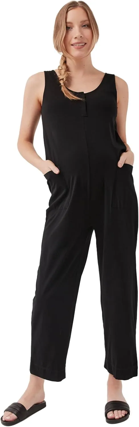 Pact Women's Organic Cotton Maternity Jumpsuit, Sleeveless, Hidden Snaps, Ankle Length