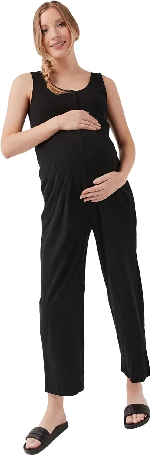 Pact Women's Organic Cotton Maternity Jumpsuit, Sleeveless, Hidden Snaps, Ankle Length