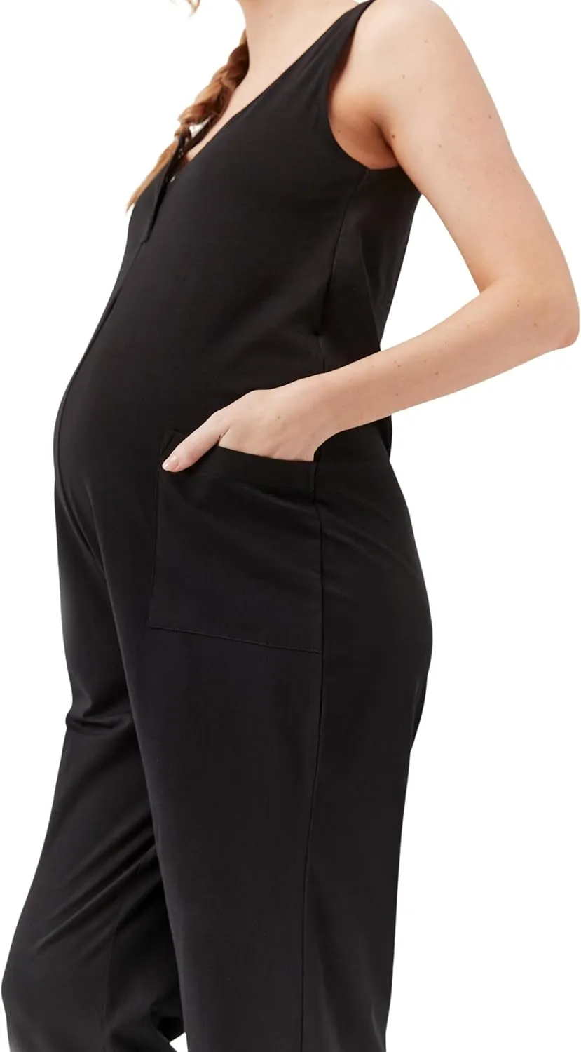 Pact Women's Organic Cotton Maternity Jumpsuit, Sleeveless, Hidden Snaps, Ankle Length