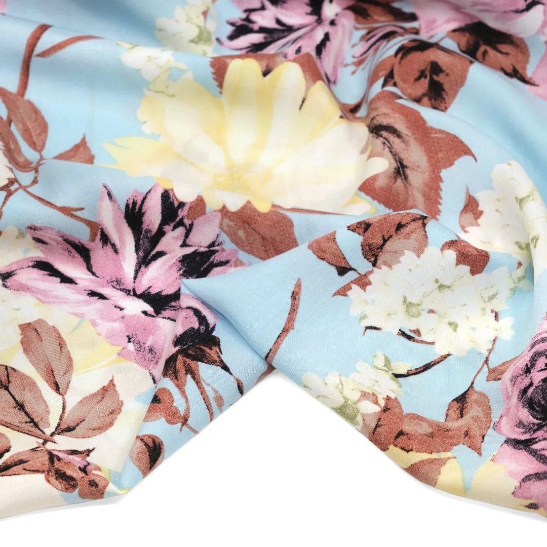 Pastel Roses Rayon Voile - Pale Blue