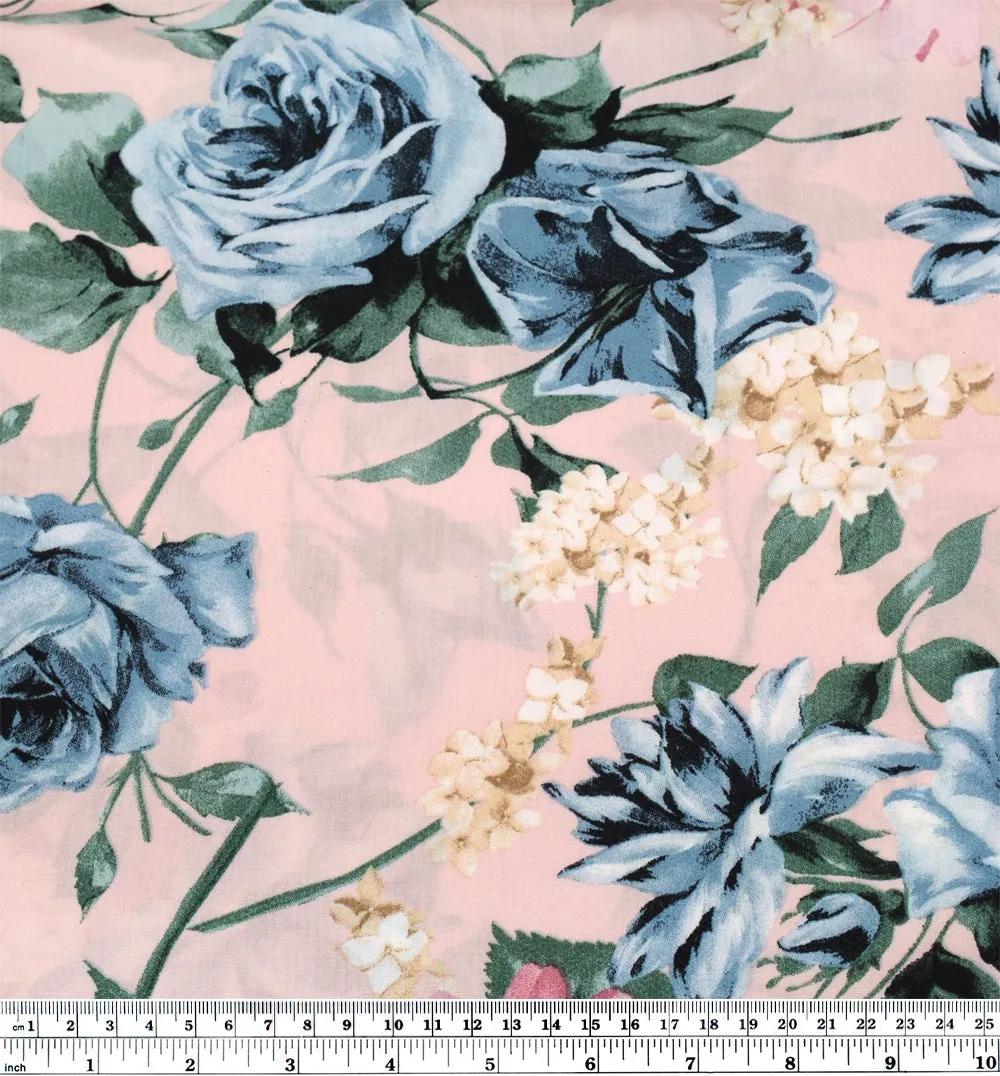Pastel Roses Rayon Voile - Pale Pink