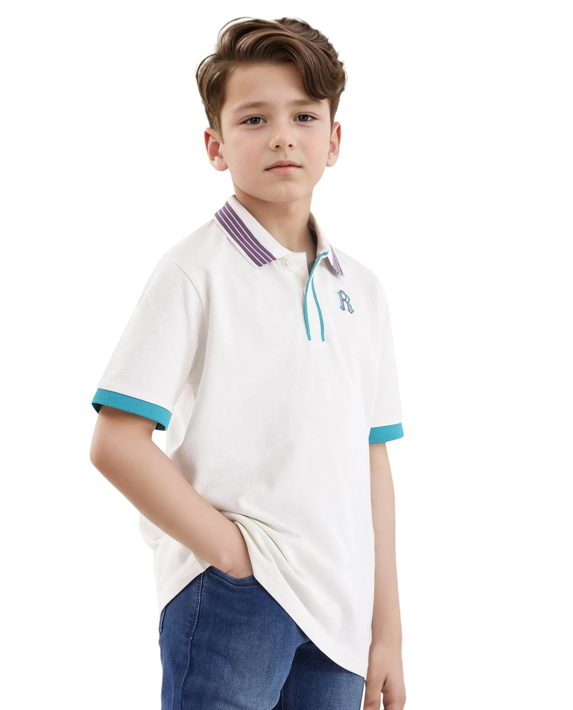 Rare Ones Kids Jef White Cotton Short Sleeve Solid Polo