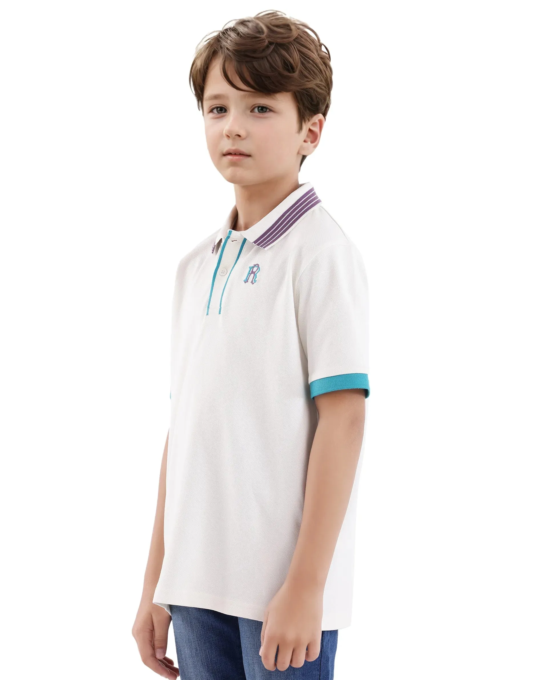 Rare Ones Kids Jef White Cotton Short Sleeve Solid Polo