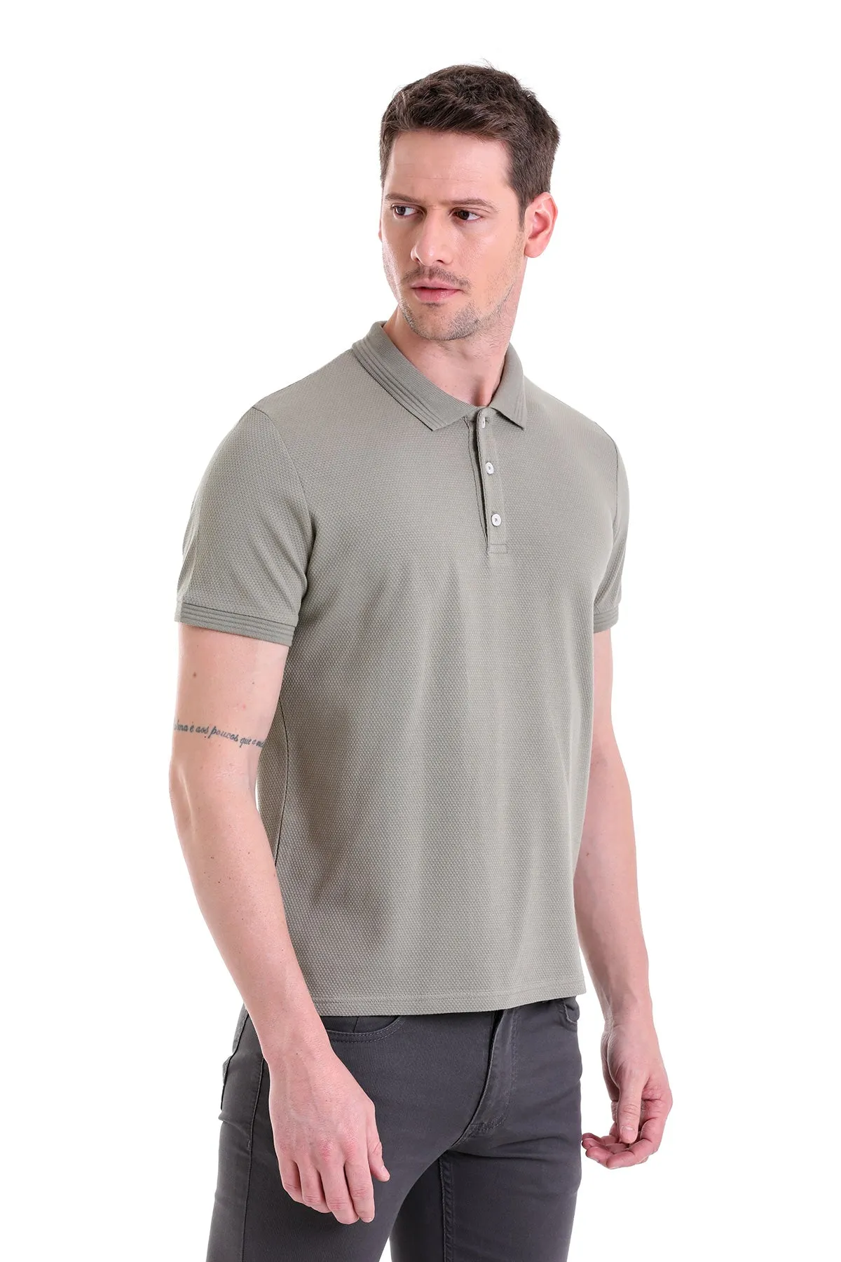 Regular Fit Khaki Cotton Polo T-Shirt