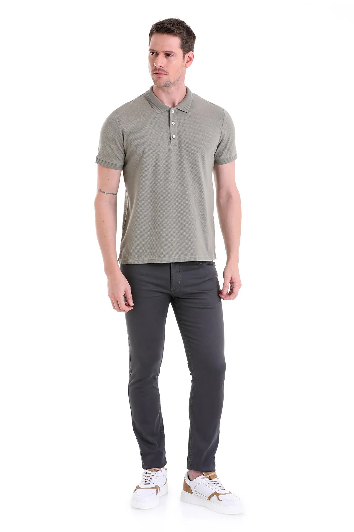 Regular Fit Khaki Cotton Polo T-Shirt