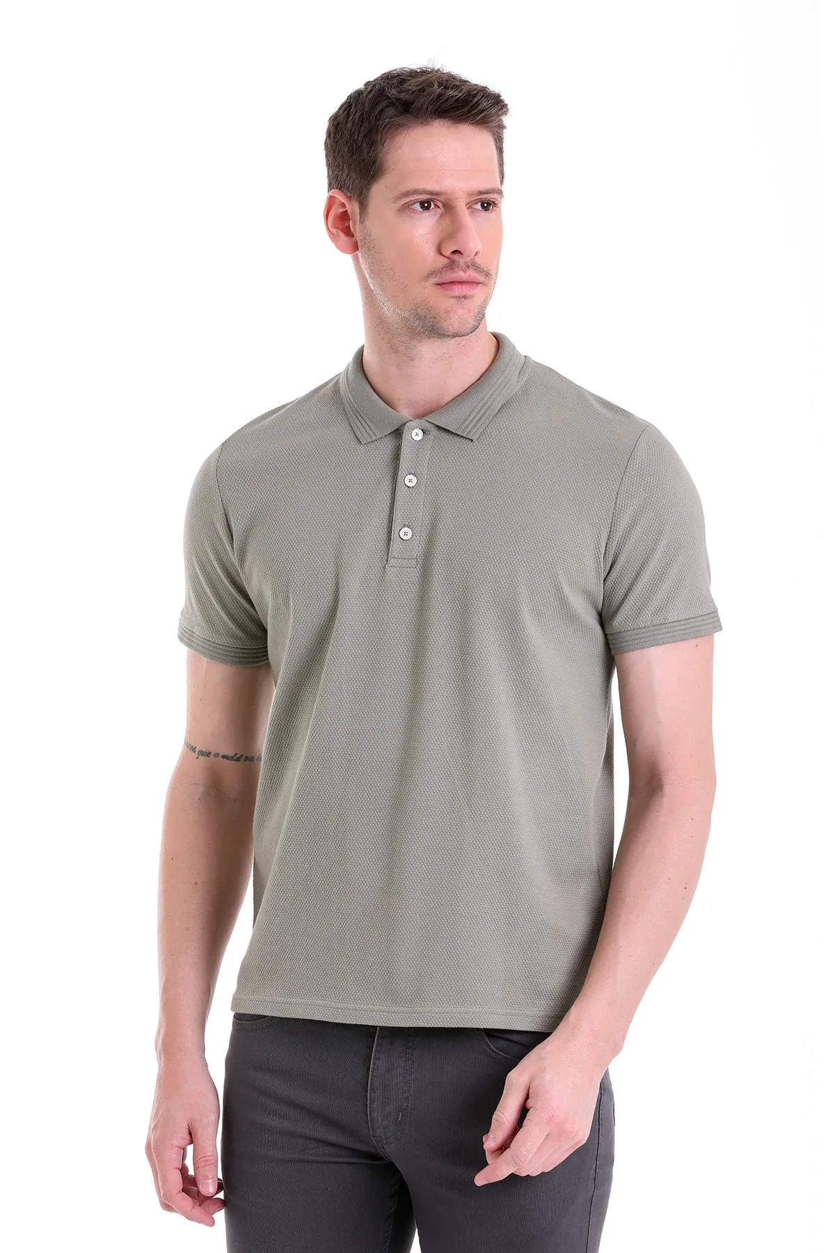 Regular Fit Khaki Cotton Polo T-Shirt