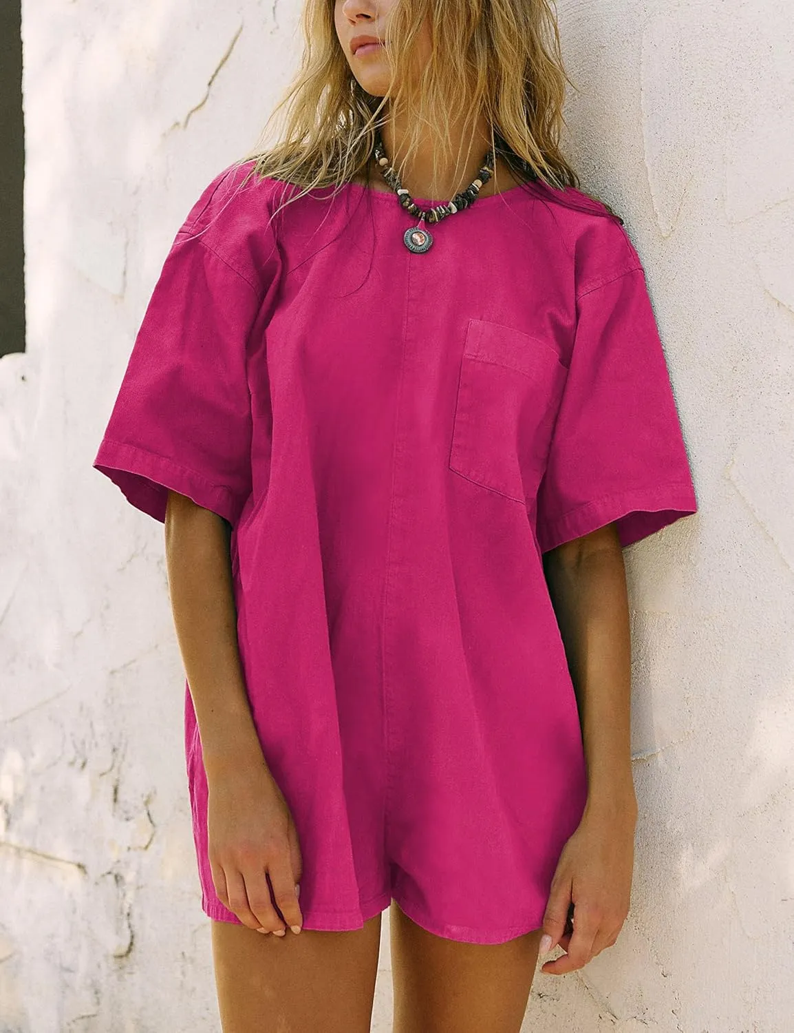 Rompers for Women 2025 Summer Casual Oversized Short Sleeves Athletic Workout Hot Shot Tee Romper Pockets
