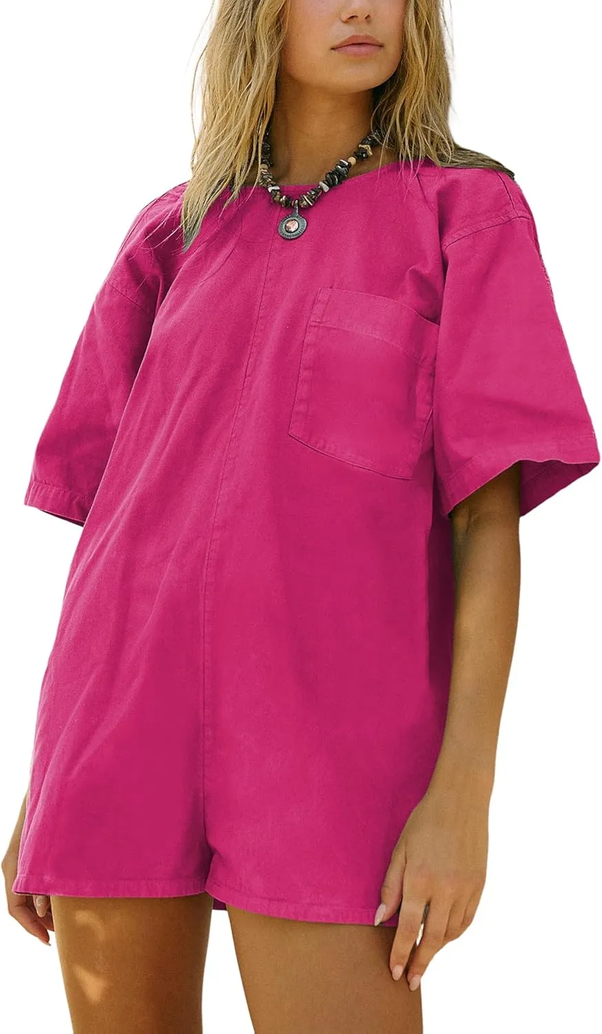 Rompers for Women 2025 Summer Casual Oversized Short Sleeves Athletic Workout Hot Shot Tee Romper Pockets