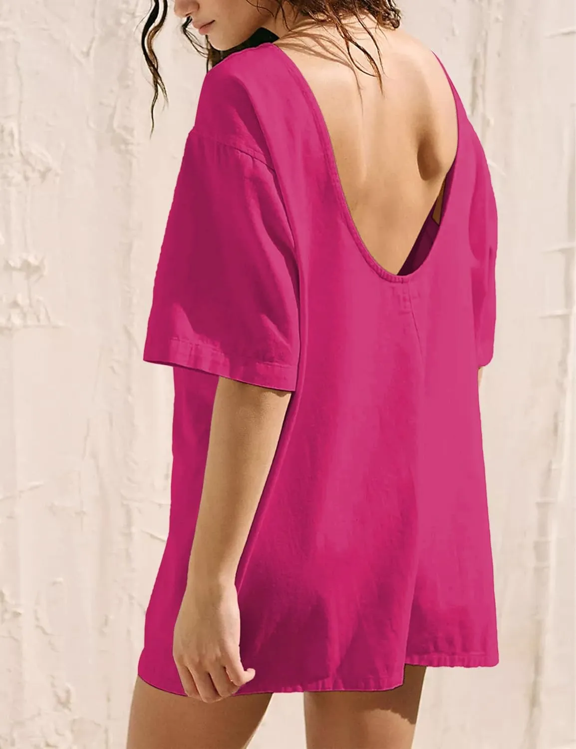 Rompers for Women 2025 Summer Casual Oversized Short Sleeves Athletic Workout Hot Shot Tee Romper Pockets