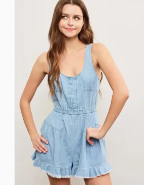 Ruffled Bliss Denim Romper