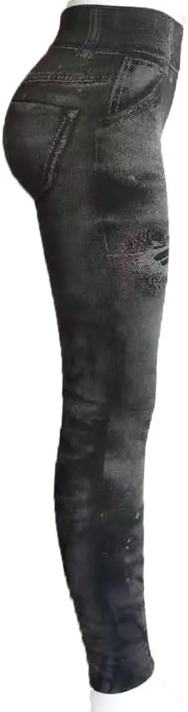 Sexy Denim-Like Print Leggings for Women Fake Jeans High Waisted Tights Stretchy Jeggings Compression Pants