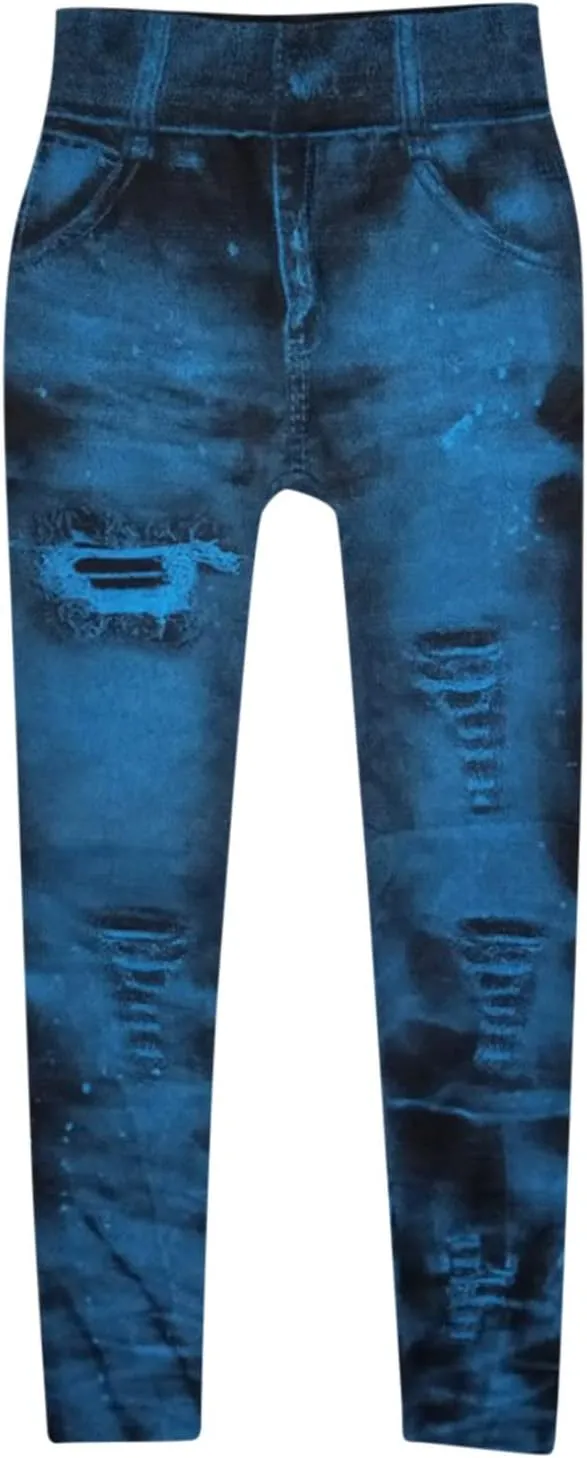 Sexy Denim-Like Print Leggings for Women Fake Jeans High Waisted Tights Stretchy Jeggings Compression Pants