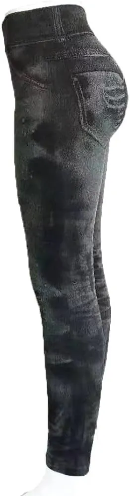 Sexy Denim-Like Print Leggings for Women Fake Jeans High Waisted Tights Stretchy Jeggings Compression Pants