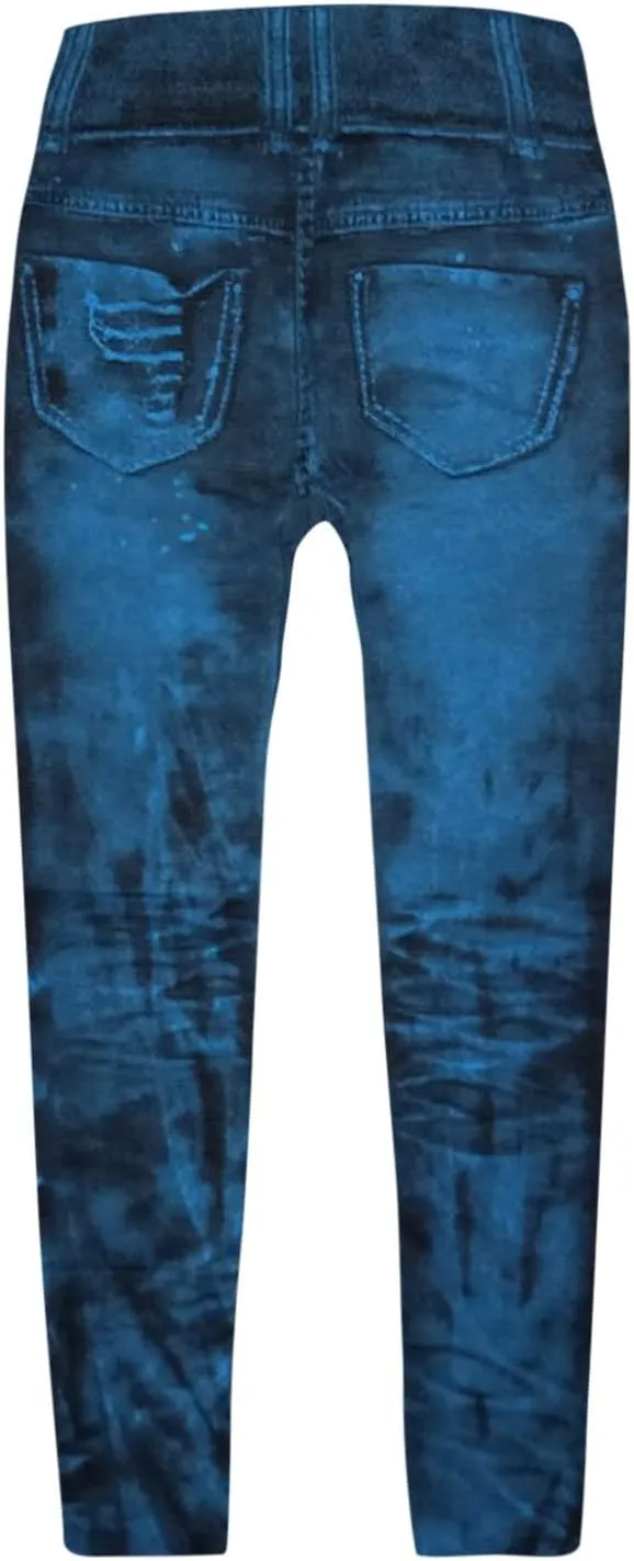 Sexy Denim-Like Print Leggings for Women Fake Jeans High Waisted Tights Stretchy Jeggings Compression Pants