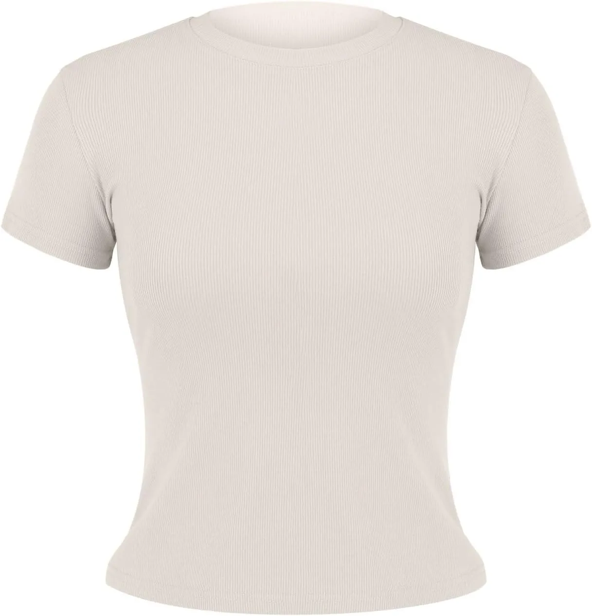 Shirts for Women Trendy Business Work Office Tunic Tops Ribbed Slim Breathable Crewneck Short Sleeve Cotton T Shirts