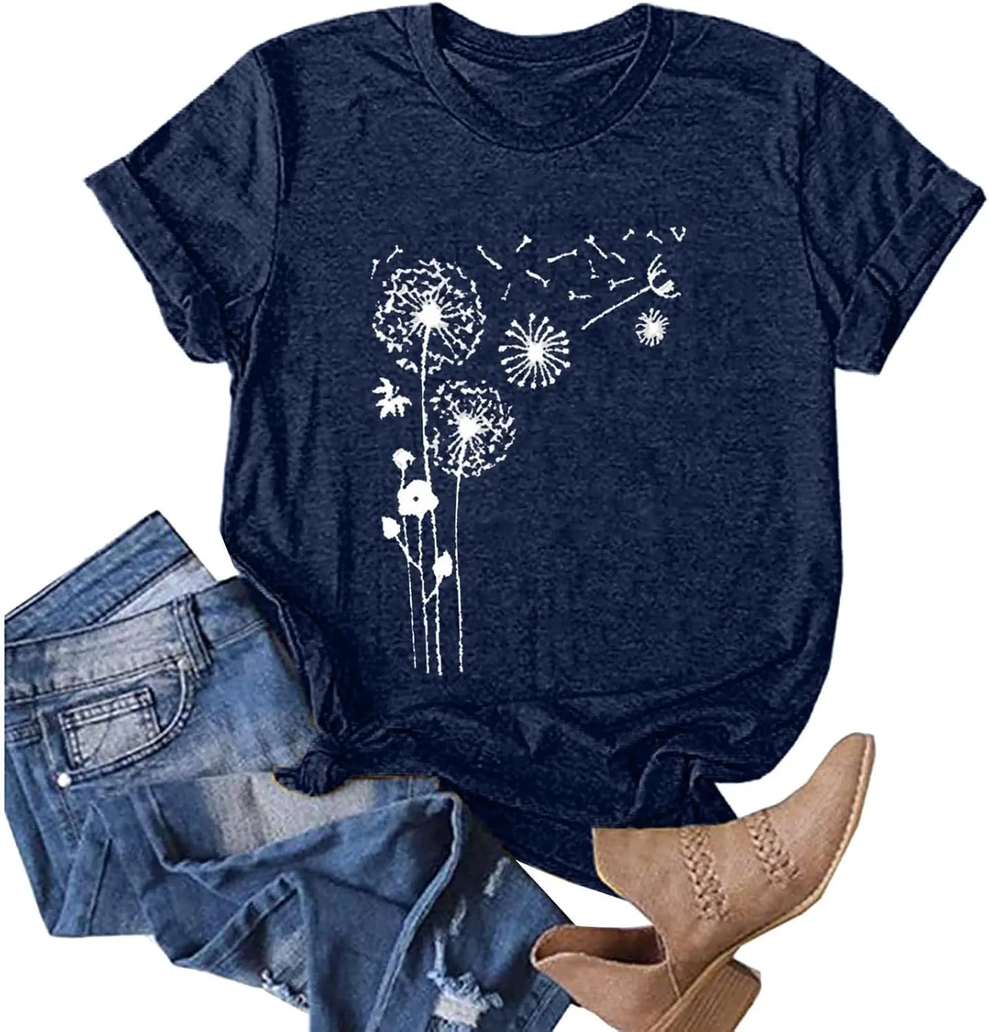 Short Sleeve Shirts for Women Cute Floral Pattern Crewneck Casual Tshirt Summer Thin Lightweight Breathable Tunic Top