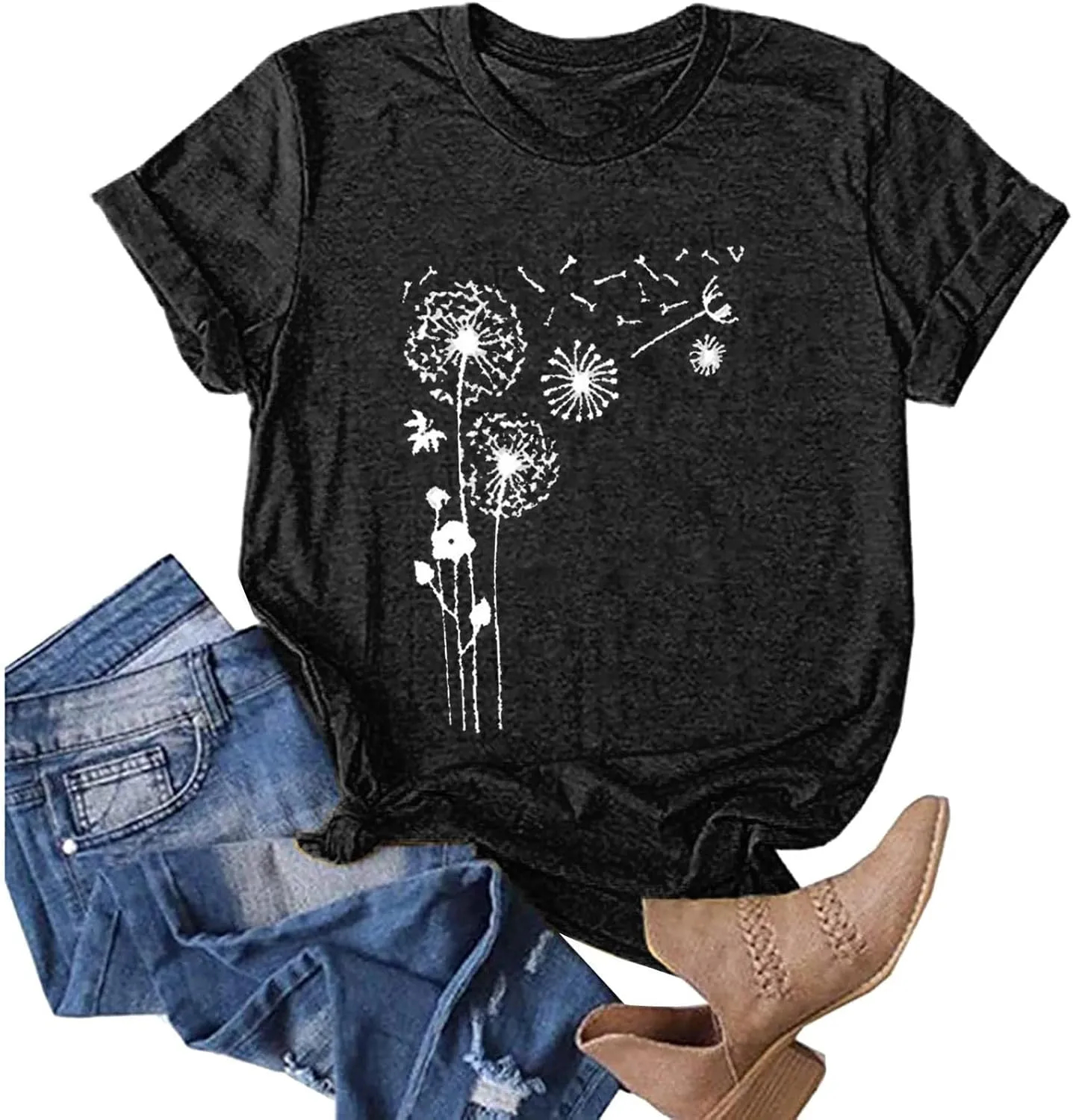 Short Sleeve Shirts for Women Cute Floral Pattern Crewneck Casual Tshirt Summer Thin Lightweight Breathable Tunic Top