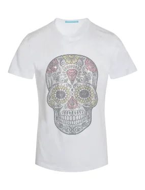 Skull design Tee with Crystals White