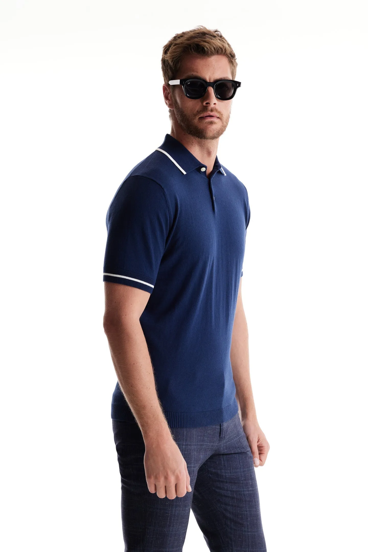 Soft Cloth Pacific Polo in Cotton Silk Jersey - Sky Captain