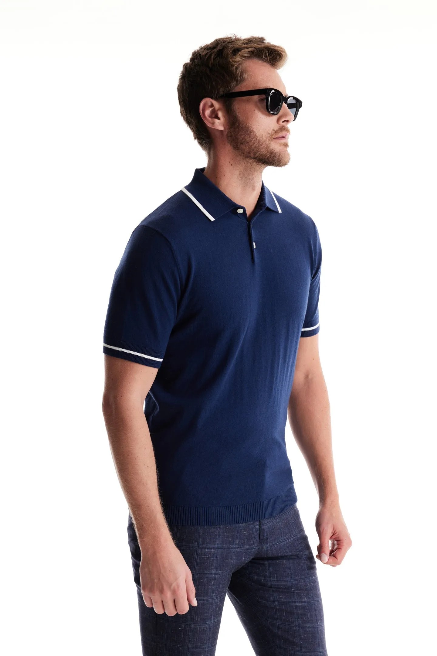 Soft Cloth Pacific Polo in Cotton Silk Jersey - Sky Captain