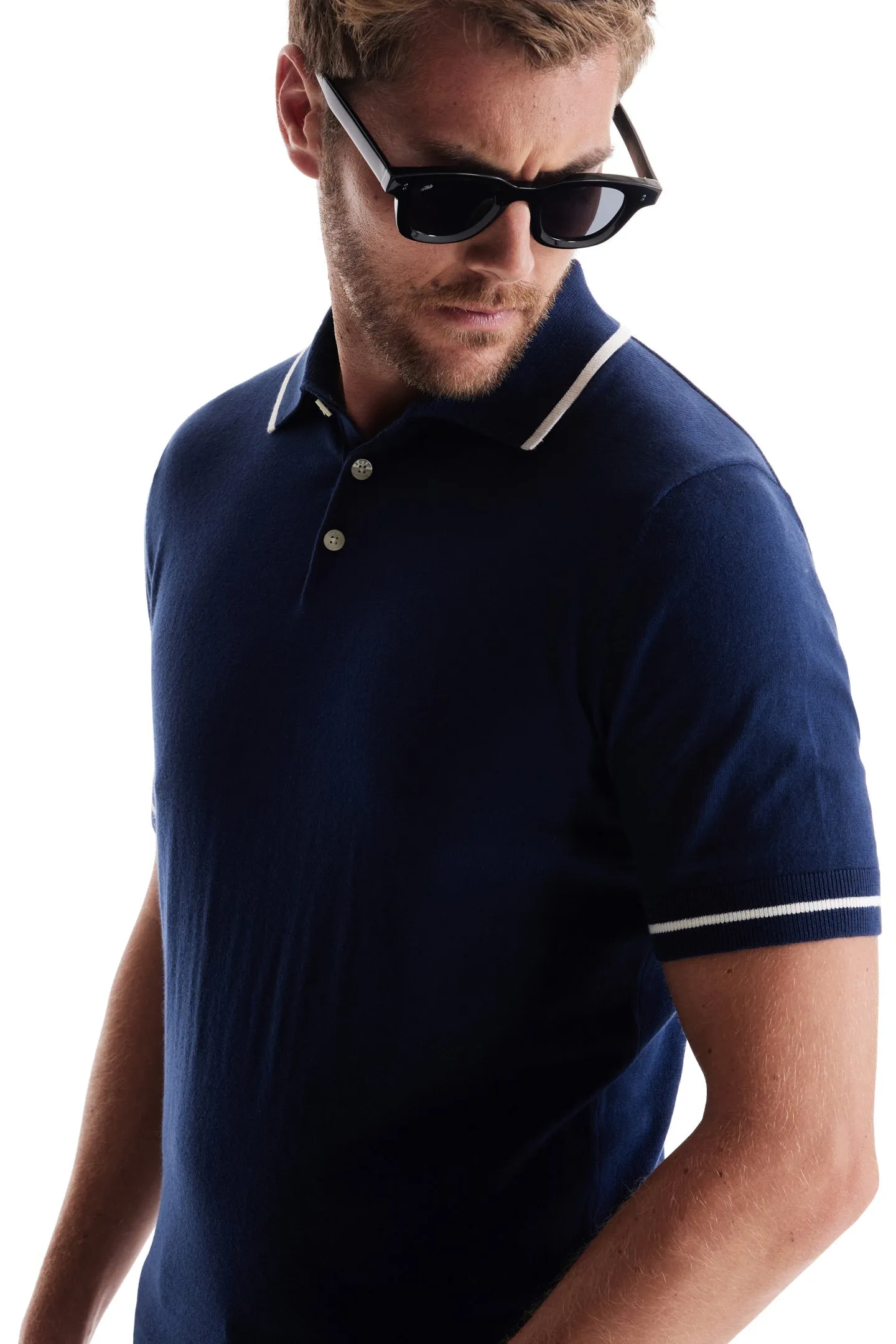 Soft Cloth Pacific Polo in Cotton Silk Jersey - Sky Captain