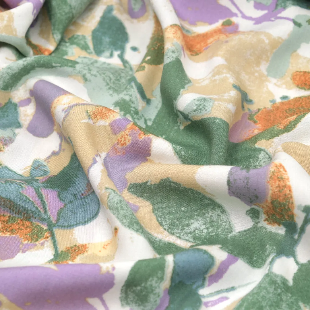 Stippled Fronds Rayon Voile - Ivory/Sand/Wisteria