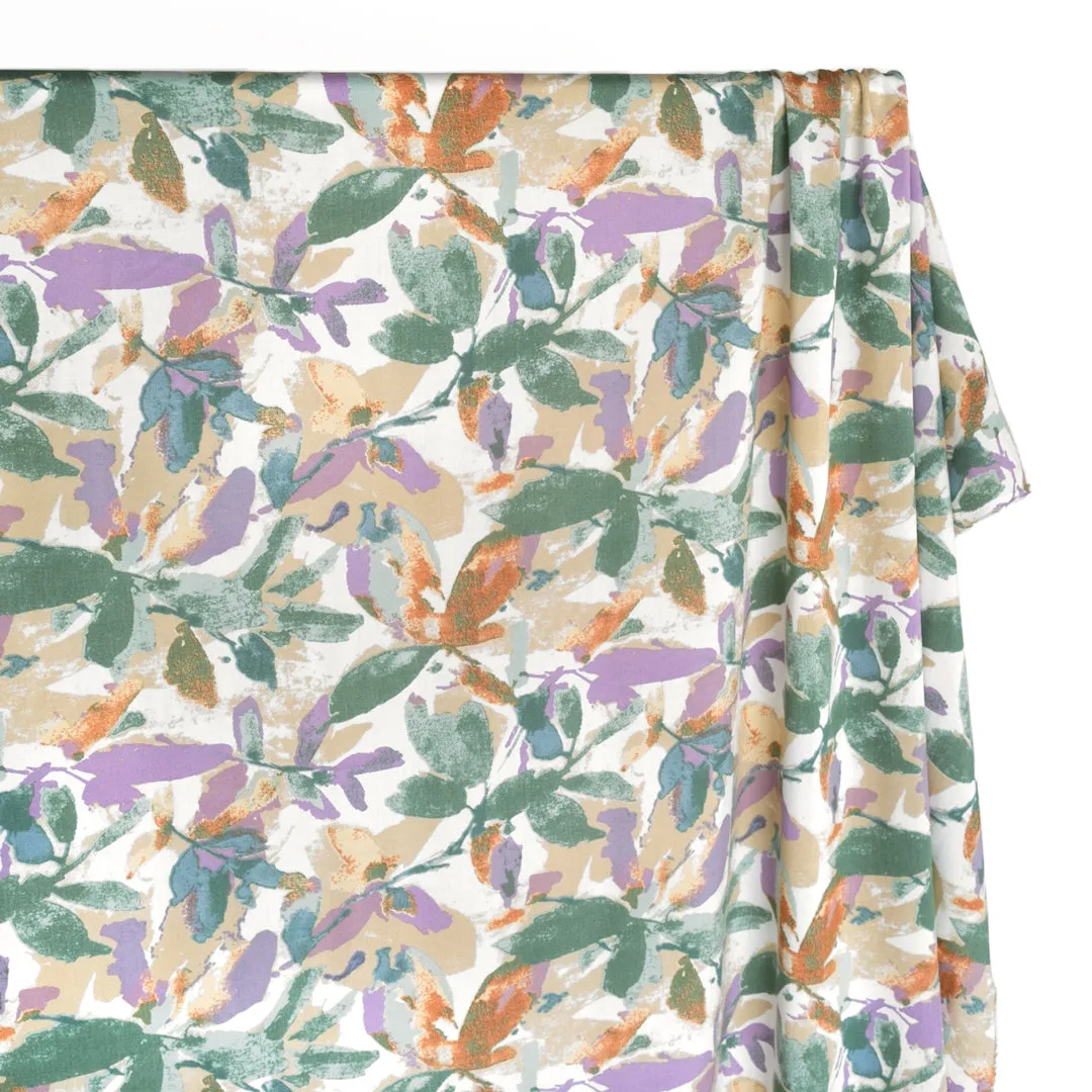 Stippled Fronds Rayon Voile - Ivory/Sand/Wisteria