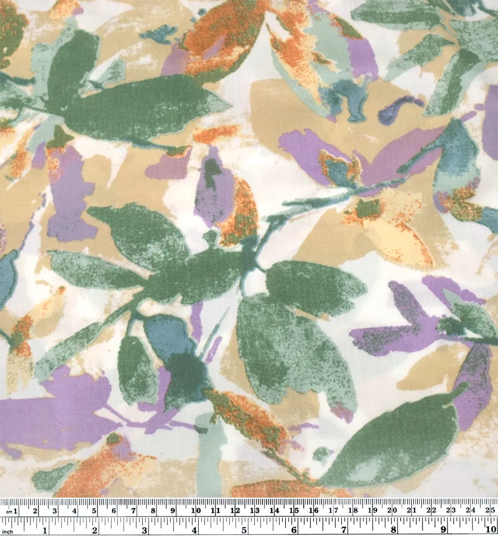 Stippled Fronds Rayon Voile - Ivory/Sand/Wisteria