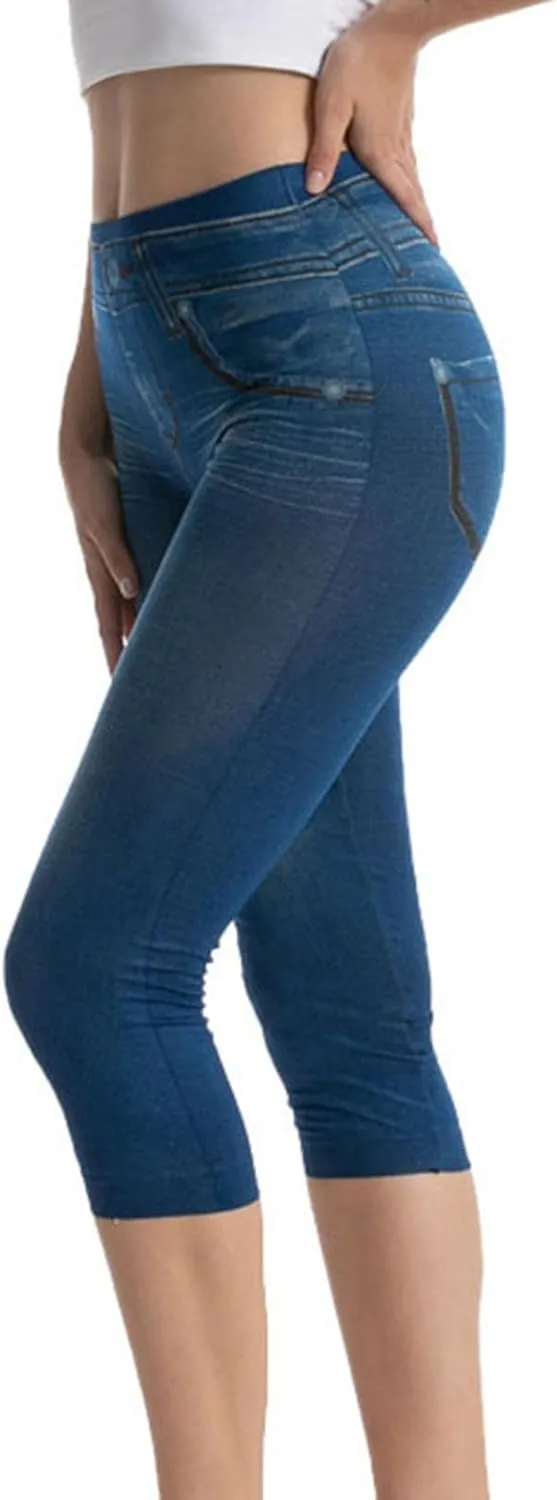 Stretchy Denim Capris for Ladies Slim Fit Summer Jean Pants High Waisted Hip Lifting Leggings Cropped Jeans