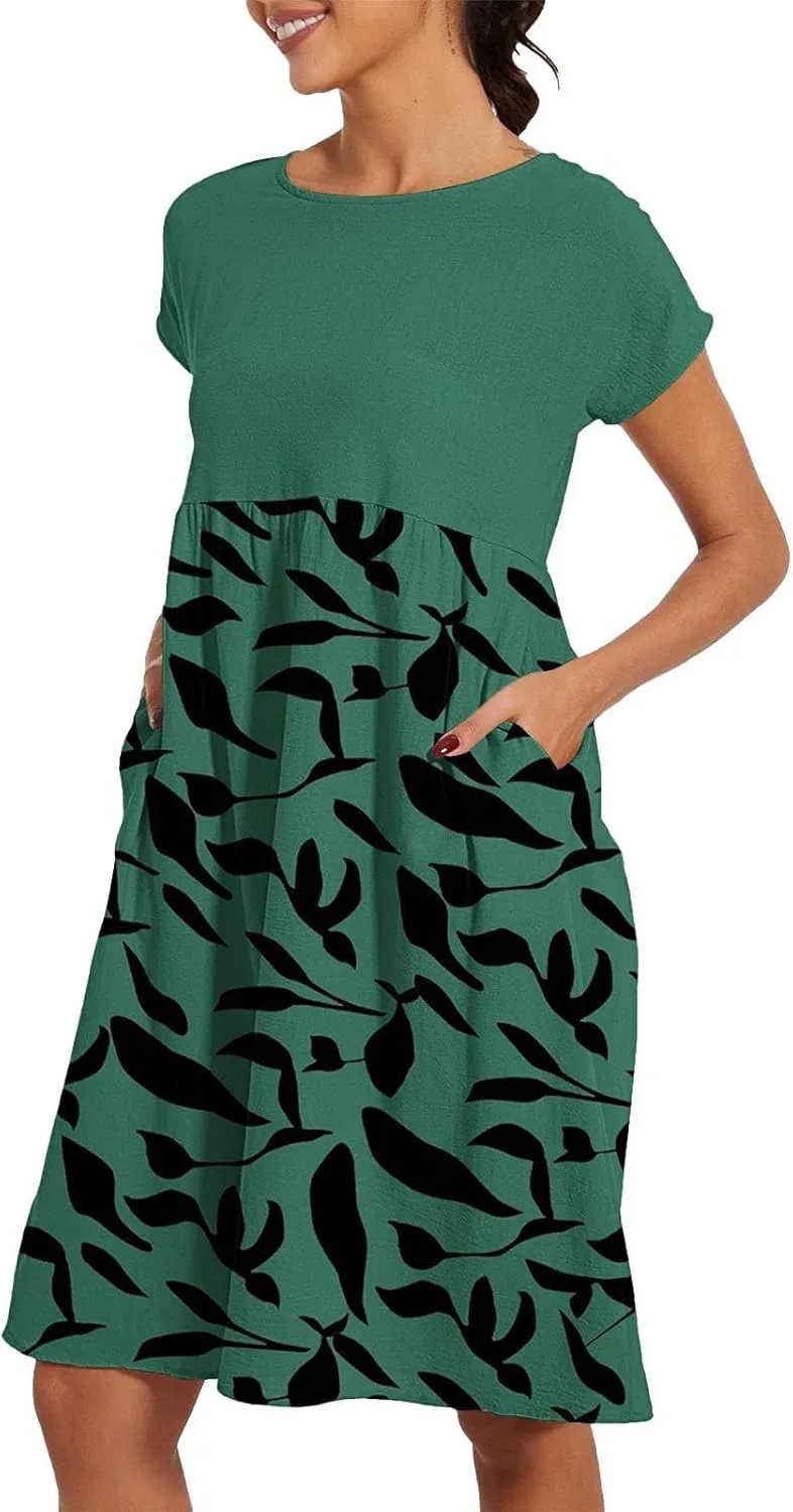 Summer Dresses for Women 2025 Floral Print Wrap Short Sleeve Maxi Dress Patchwork Ruffle Hem A Line Dress