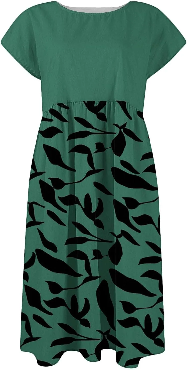 Summer Dresses for Women 2025 Floral Print Wrap Short Sleeve Maxi Dress Patchwork Ruffle Hem A Line Dress