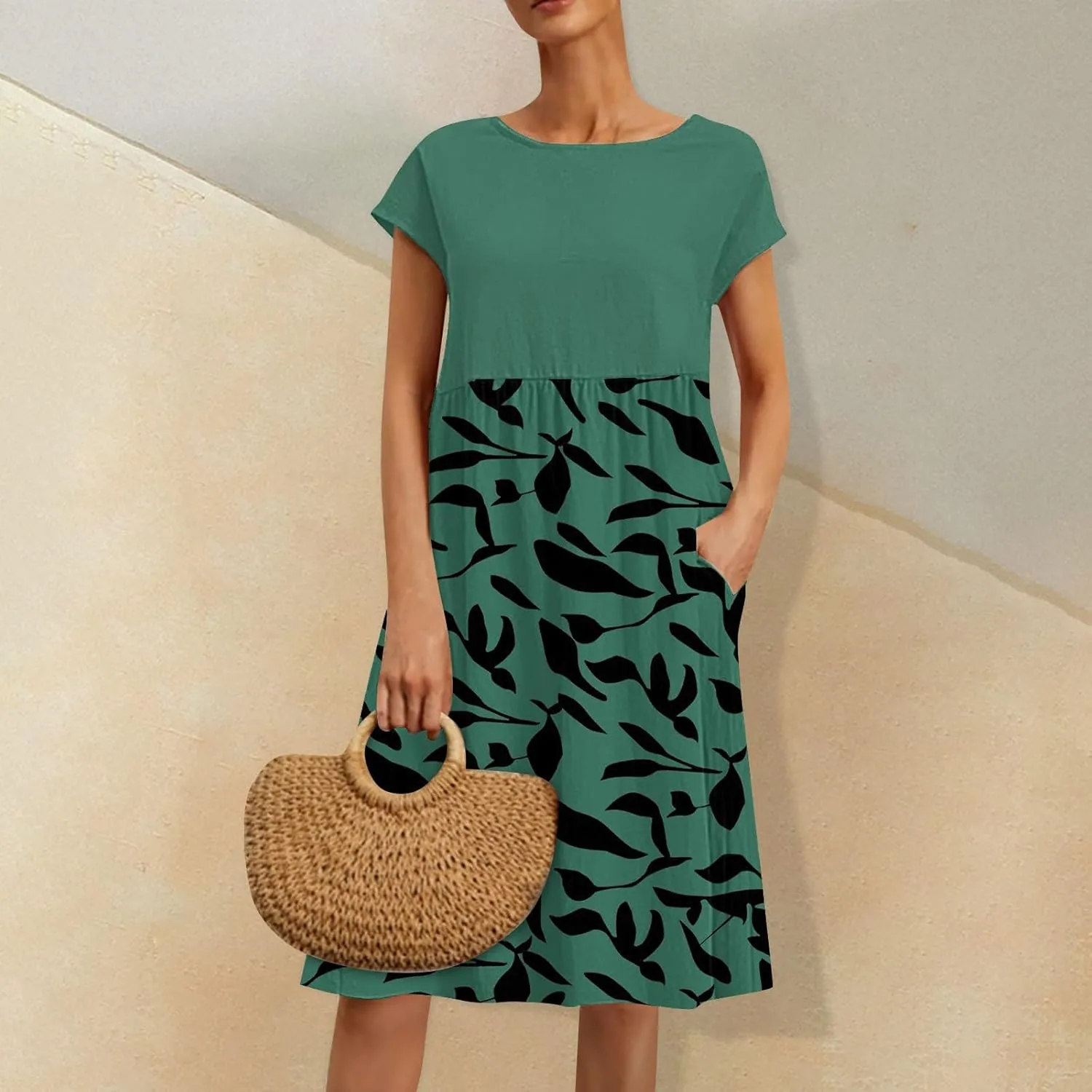 Summer Dresses for Women 2025 Floral Print Wrap Short Sleeve Maxi Dress Patchwork Ruffle Hem A Line Dress