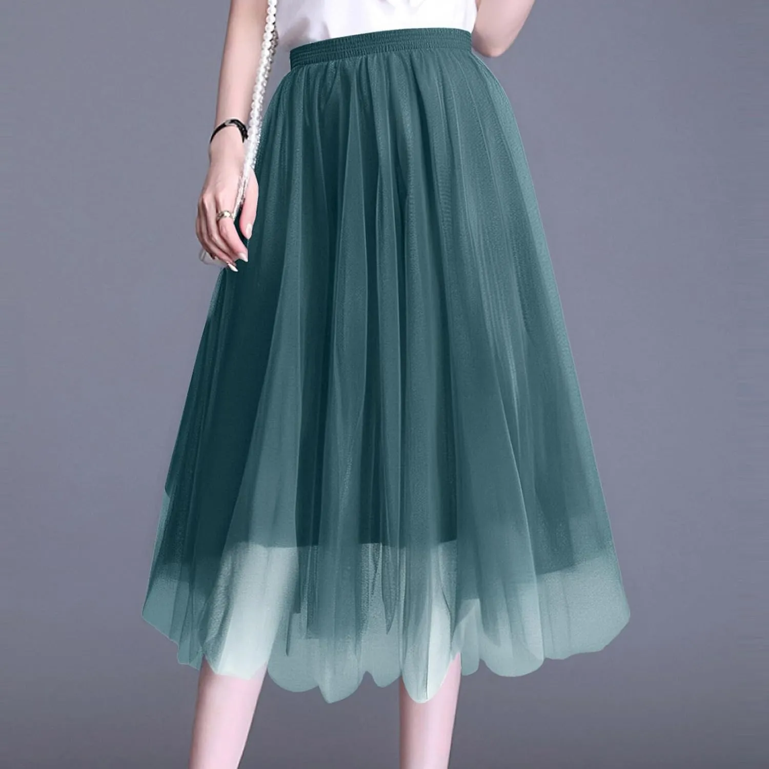 Summer Skirts for Women Loose Casual Trendy Solid Color Flowy Vacation Mesh Tulle Skirts, S-XL