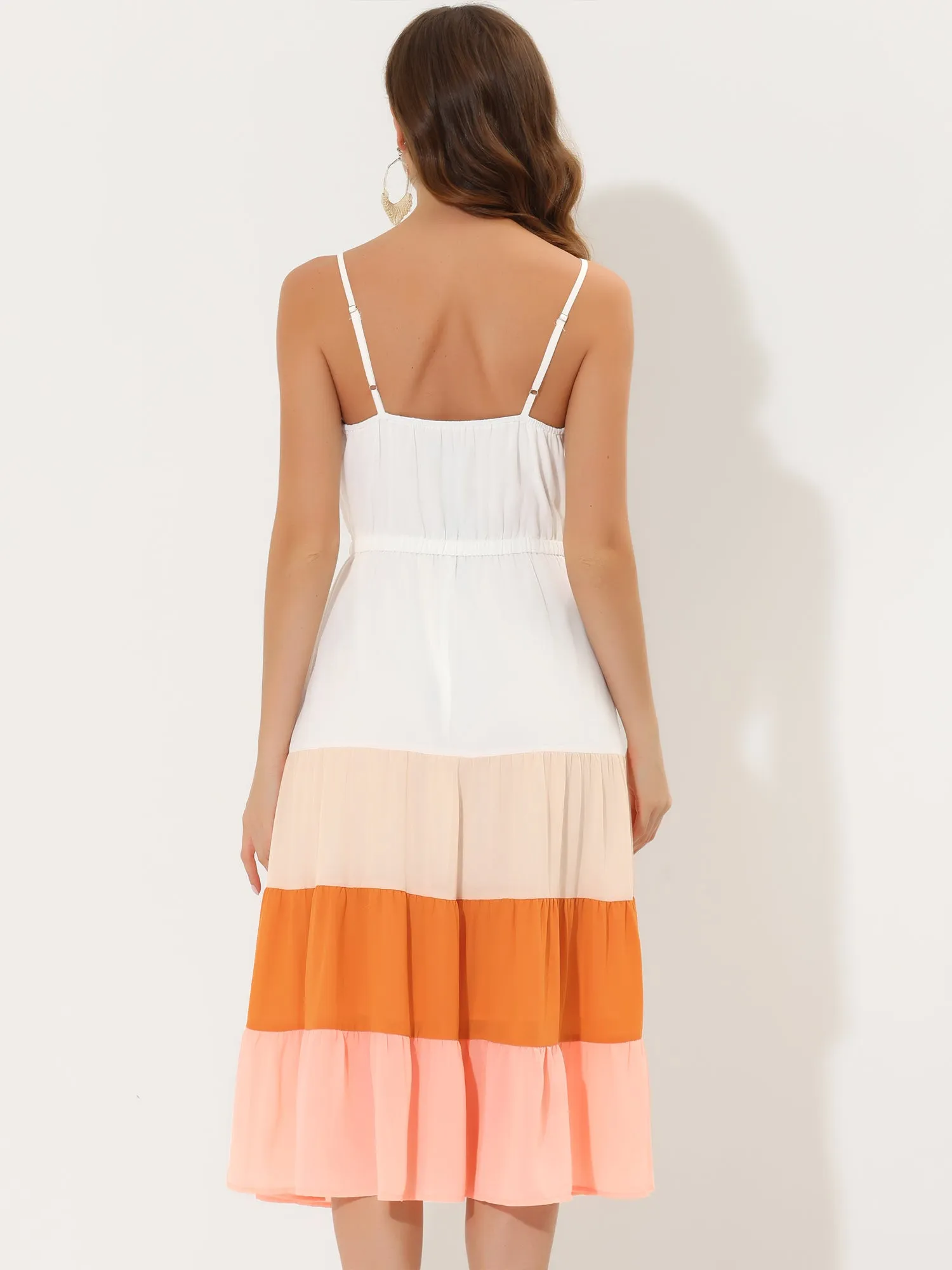 Summer Spaghetti Strap V Neck Flowy Swing Chiffon Midi Dress Sundress