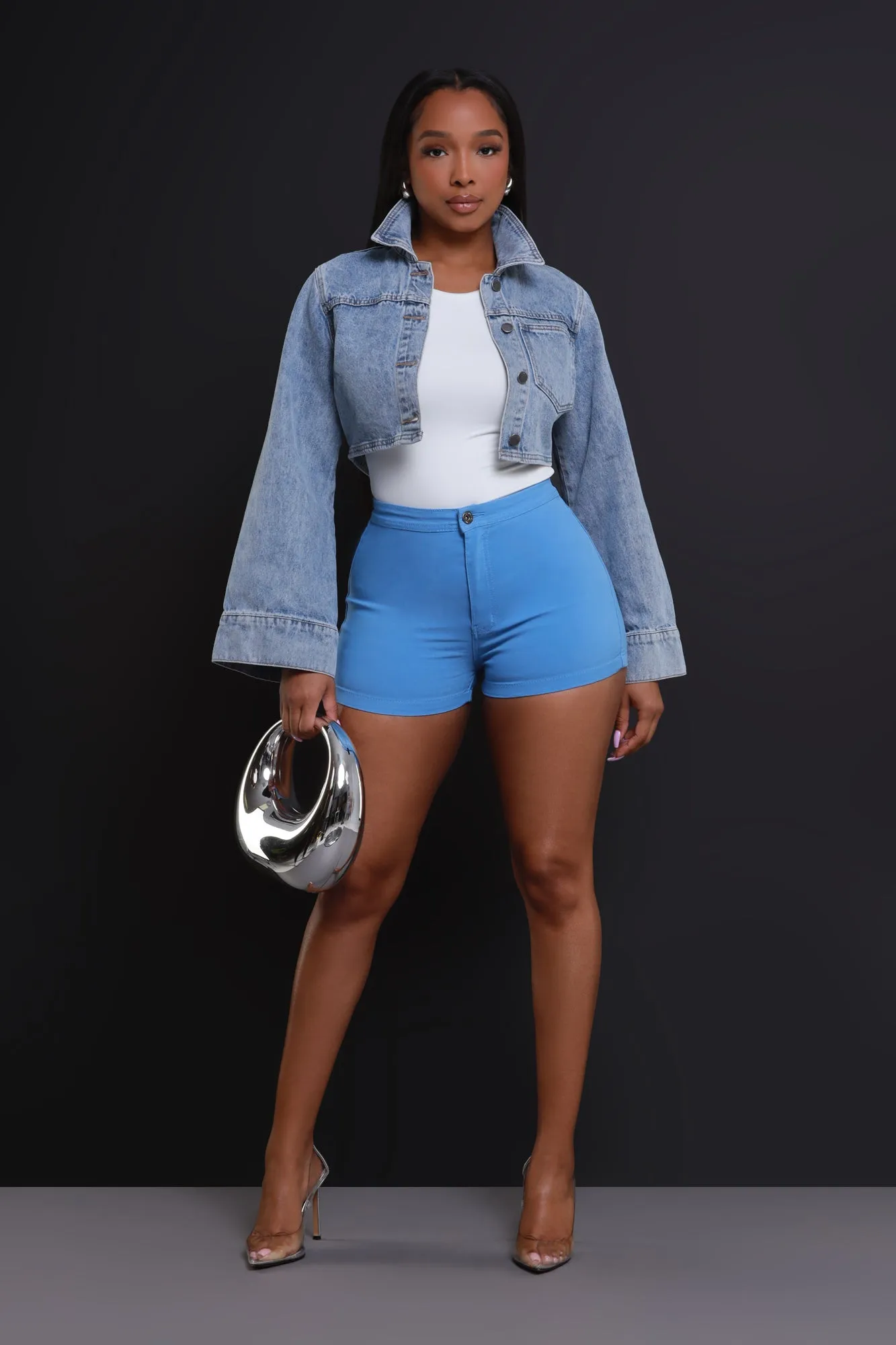 Super Swank High Waist Stretchy Shorts - Baby Blue