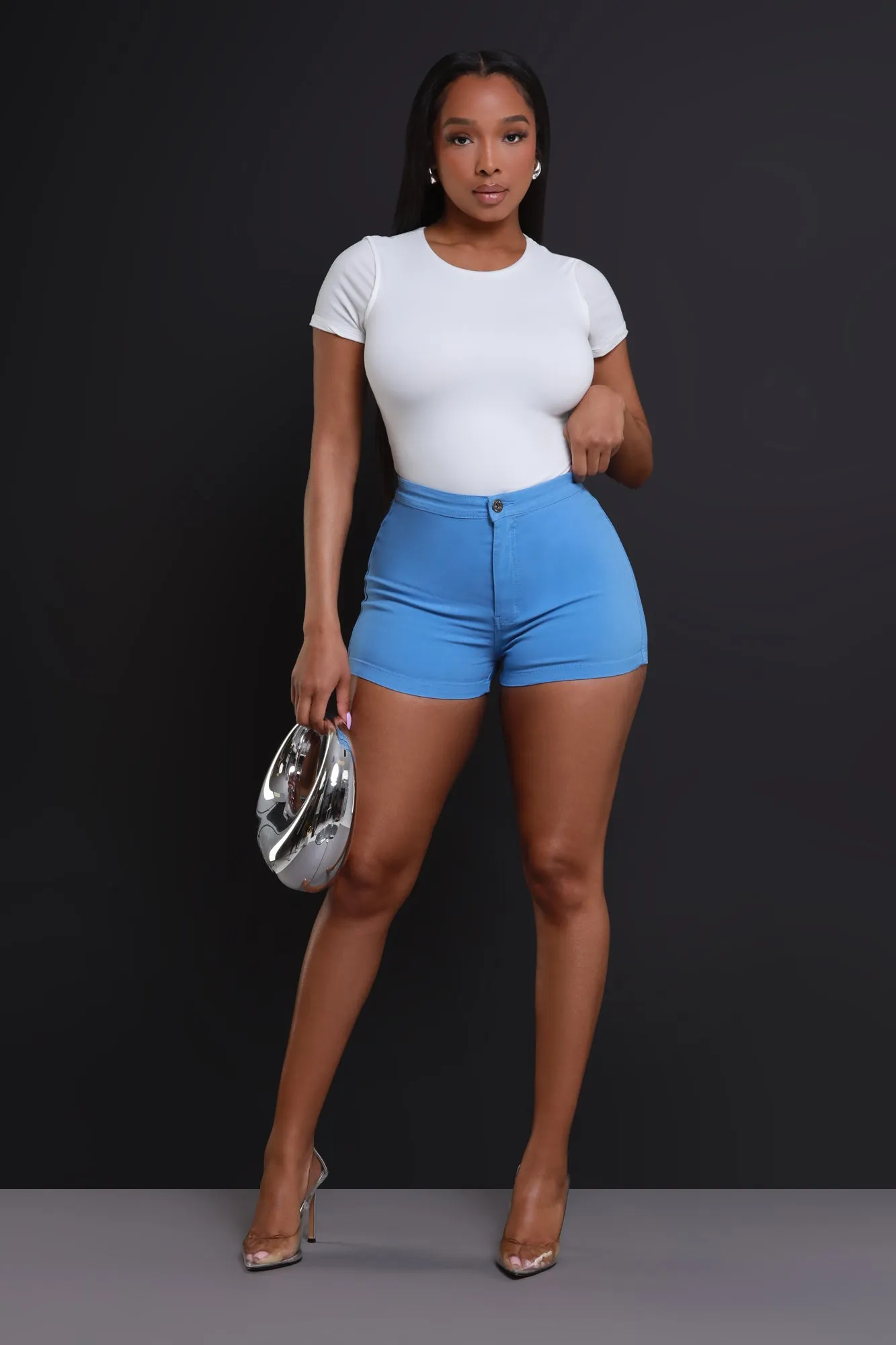 Super Swank High Waist Stretchy Shorts - Baby Blue